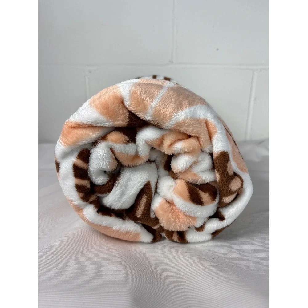 The Big Ones Plush Autumn Throw Oversized 5x6 Mushroom Leaf Brown Peach White